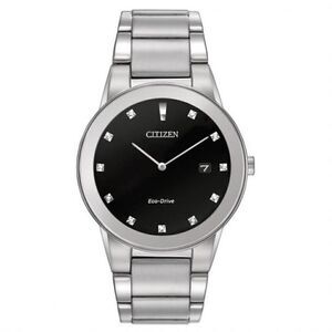 Citizen Eco-Dr Silver-Tone Blk Dial NWT